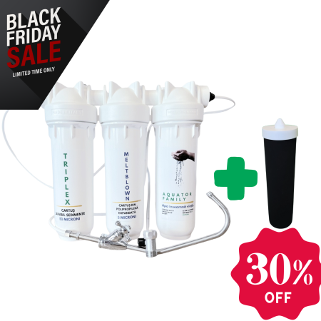 Promotii Filtre - Set Filtru de apa, Aquator Family Triplex  + Rezerva filtru apa, Aquator Family 60 mm, 8000 - 10000 L ( sistem complet )