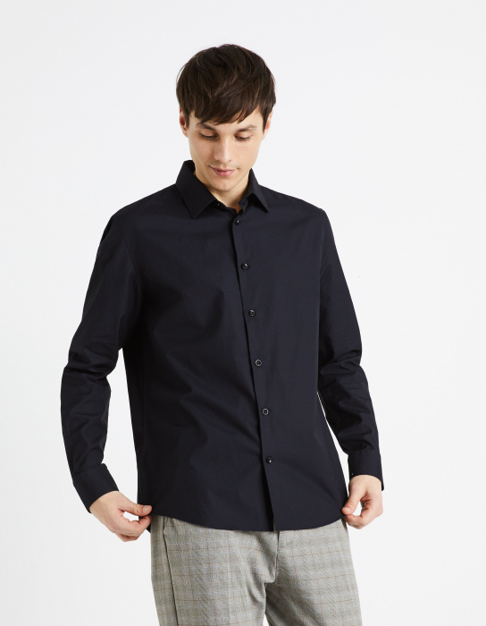 Celio Мужская Рубашка Чёрная Regular [3]