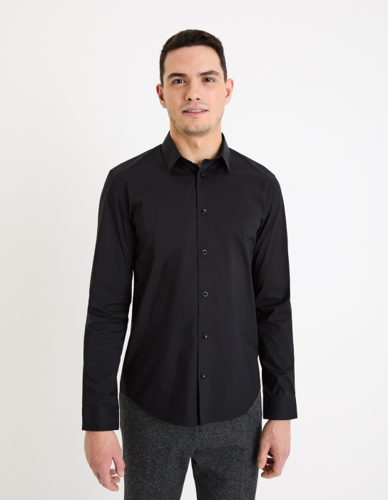 Celio Мужская Рубашка Чёрная Regular [3]
