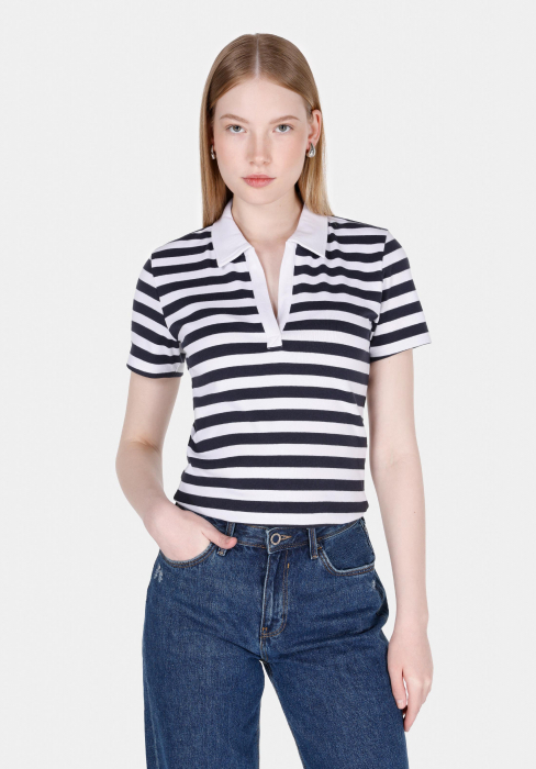 COLIN'S Tricou Polo Alb/Negru Slim Femei [1]