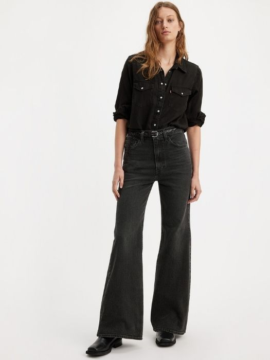 Levi's Женские Джинсы Тёмные Серые RIBCAGE BELL Flare [5]