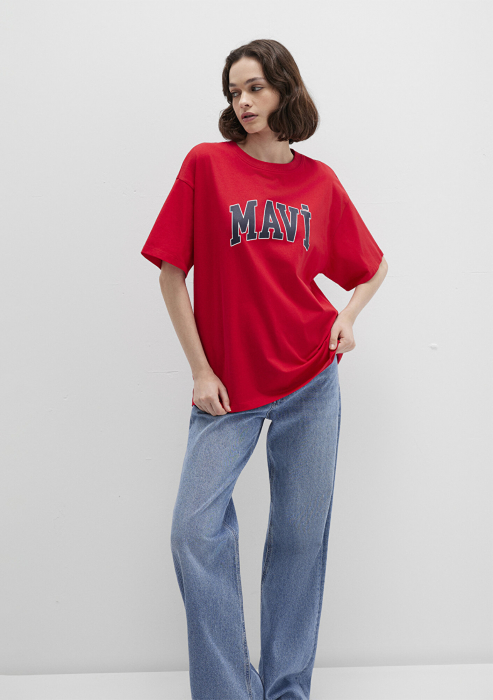 Mavi Tricou Rosu Oversize Femei [2]