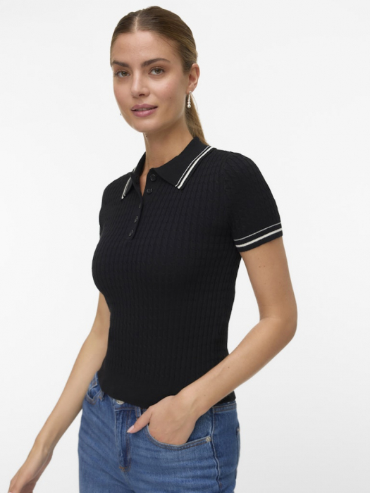 VERO MODA Женский Свитер С Коротким Рукавом Чёрный  [3]