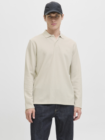 BARBATI - Jack Jones Tricou Polo Cu Maneca Lunga Bej  Barbati