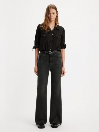 Bootcut - Levi's Blugi Gri Inchis RIBCAGE BELL Flare Femei