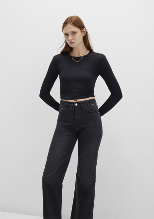 Hanorace - Mavi Bluza Neagra Crop Femei