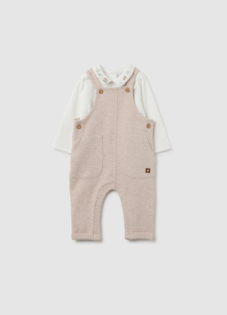 Seturi - OVS Kids Set Tricou + Pantaloni Beige Melange Baieti 0-9 Luni