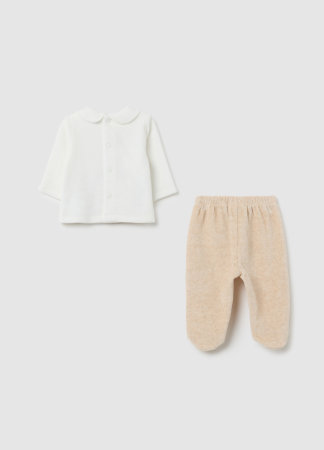 OVS Kids Set Tricou + Pantaloni Beige Melange Baieti 0-9 Luni [1]