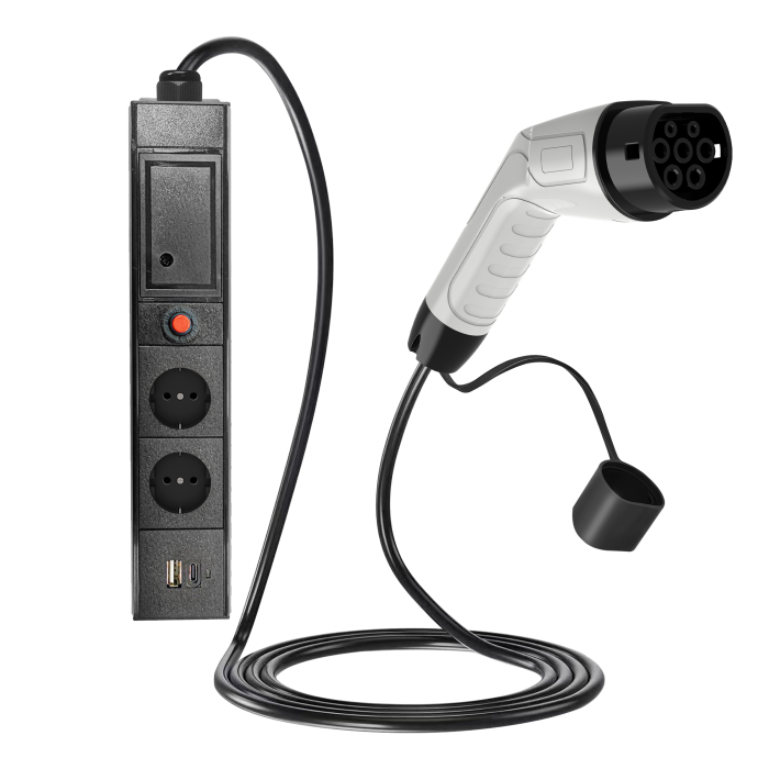 Cablu descărcare auto pentru Type 2 cu prelungitor cu 2 prize Schuko, USB, USB-C, 3.5KW, IP67, lungime 5m [1]