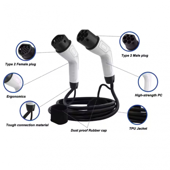 Cablu incarcare masina electrica Polyfazer, type 2, 7.4 KW, Monofazic, lungime cablu 5m, Geanta transport cadou [3]