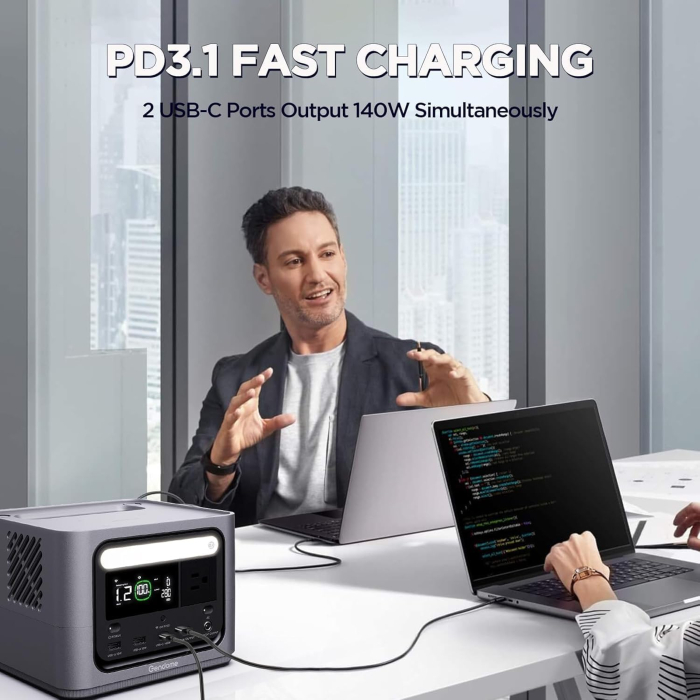Gendome GO 300 - Stație Portabilă 300W cu Baterie LiFePO4, Dual USB-C PD 140W, Încărcare Solară 200W, Wi-Fi & Bluetooth, 6 Porturi și Putere Surge 600W [7]