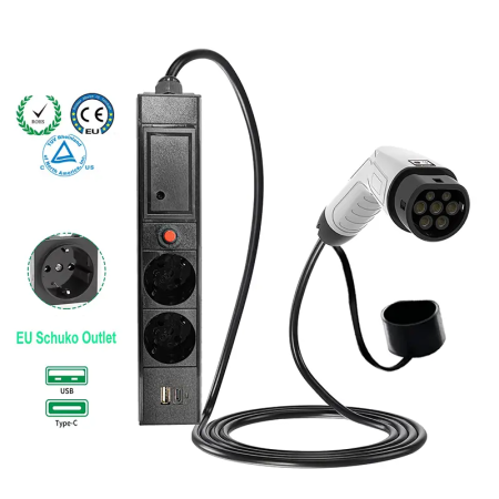 Cablu descărcare auto pentru Type 2 cu prelungitor cu 2 prize Schuko, USB, USB-C, 3.5KW, IP67, lungime 5m [2]