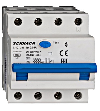 Accesorii - Intreruptor Schrack RCBO AK667840 automat+dif. 3+N, AMPARO 6kA, C 40A, 30mA,tip A, statie de incarcare fixa