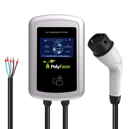 Statii fixe - Statie incarcare masini electrice Polyfazer 22kW, 32A, montaj pe perete, ecran LCD, control Aplicație Smart Life & Card RFID