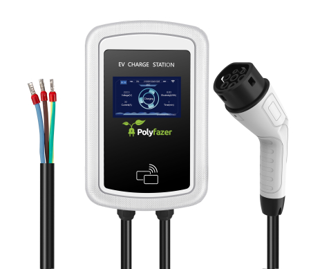 Statii fixe - Statie incarcare masini electrice Polyfazer 7kW, 32A, montaj pe perete, ecran LCD, control Aplicație Smart Life & Card RFID