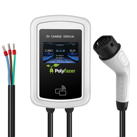 Statii fixe - Statie incarcare masini electrice Polyfazer 22kW, 32A, montaj pe perete, ecran LCD, control Aplicație Smart Life & Card RFID, lungime cablu 5.7m, Smart Meter+DLC