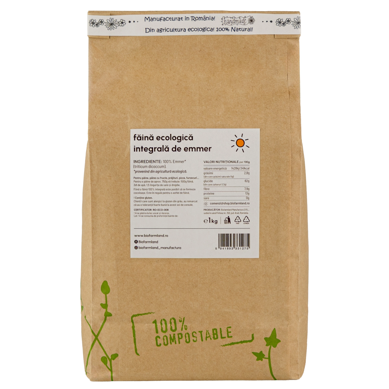Făină integrală ecologică Emmer 1 kg BioFarmland [2]