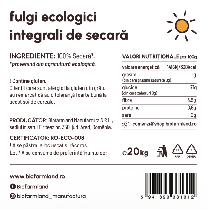 Fulgi de secară integrali, naturali și nutritivi | 20kg [2]