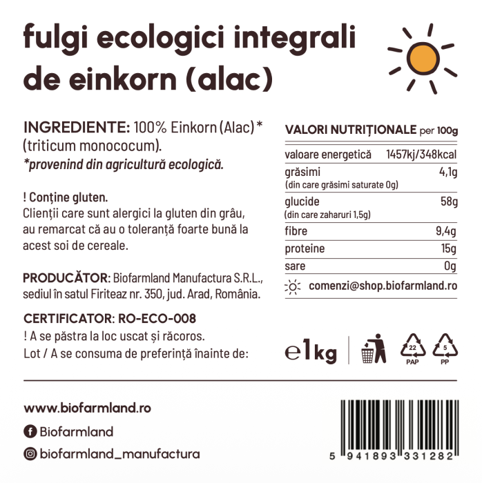 Fulgi integrali de einkorn (alac), grâu antic pur | 1kg [2]