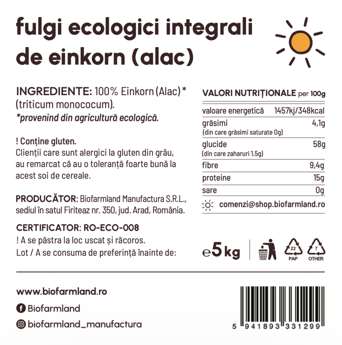 Fulgi integrali de einkorn (alac), grâu antic pur | 5kg [2]