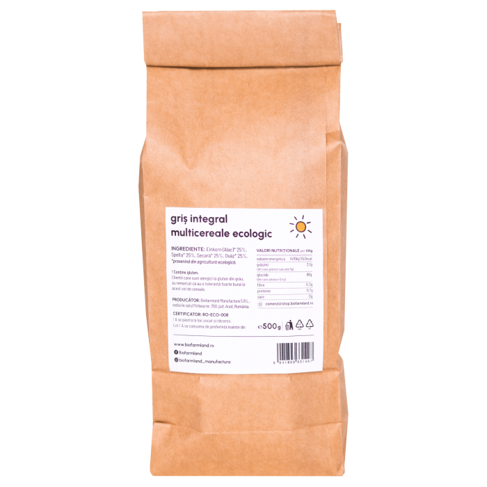 Griș integral din 3 cereale (33,33% spelta, 33,33% secară, 33,33% einkorn), alternativă sănătoasă pentru gătit | 500g [2]