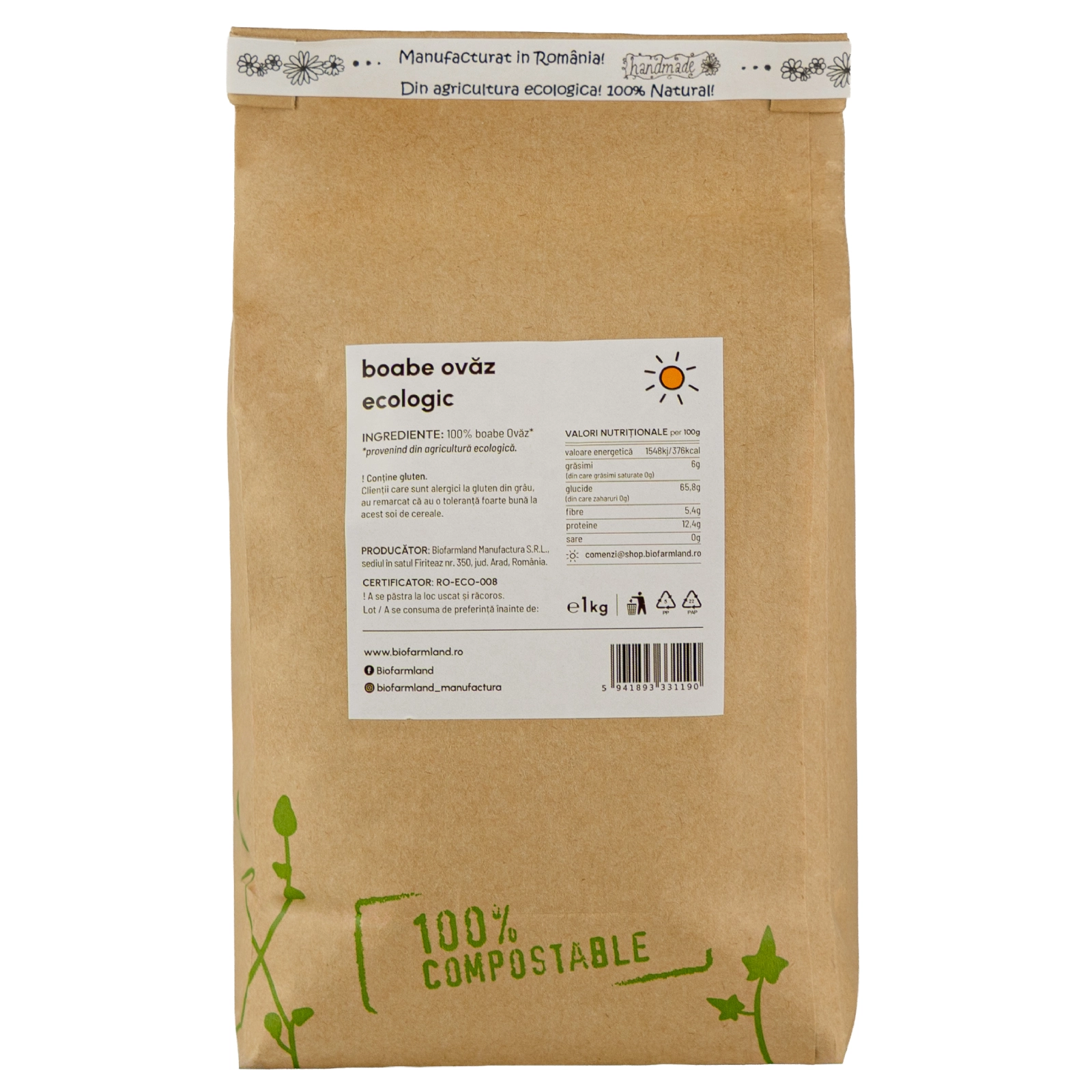 Ovăz boabe întregi ecologice - 1kg [2]