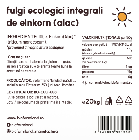 Fulgi integrali de einkorn (alac), grâu antic pur | 20kg [1]