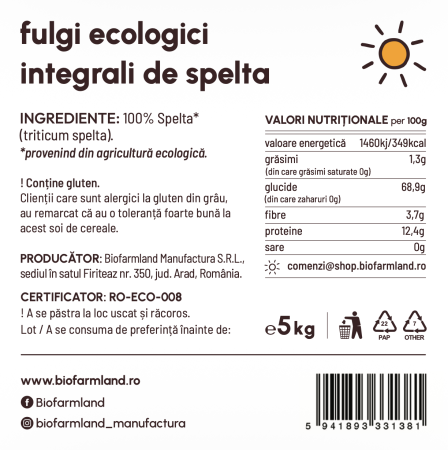 Fulgi integrali de grâu spelta, sursă de fibre - 5kg [1]