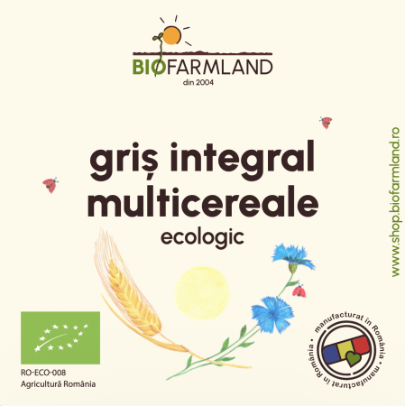 Fulgi integrali de cereale - Griș integral din 3 cereale (33,33% spelta, 33,33% secară, 33,33% einkorn), alternativă sănătoasă pentru gătit | 500g