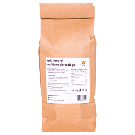 Griș integral din 3 cereale (33,33% spelta, 33,33% secară, 33,33% einkorn), alternativă sănătoasă pentru gătit | 500g [1]