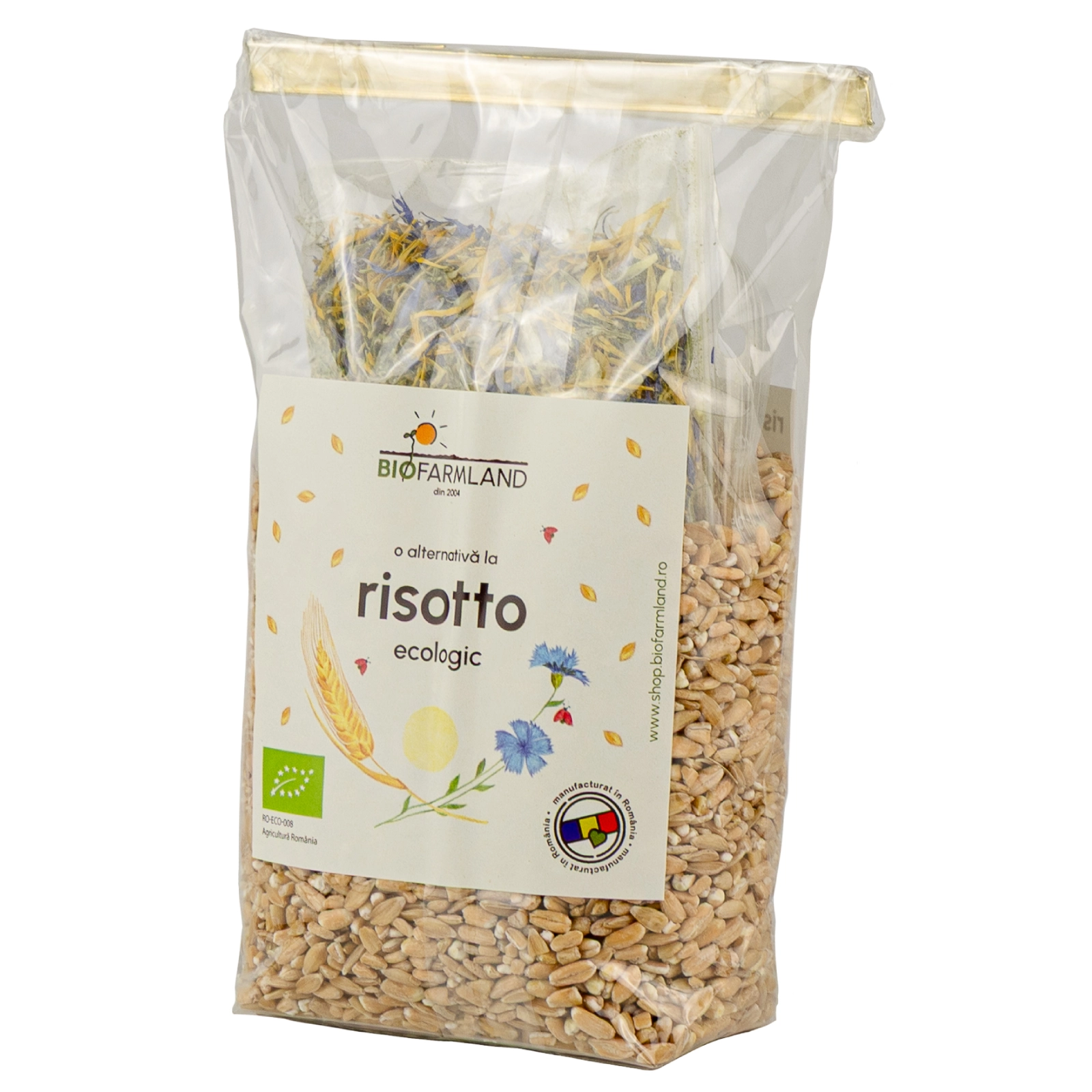 Toate cerealele - Risotto ecologic din 32% einkorn (alac) și 64% arpacaș spelta cu 2% sare românească cu flori | 250g