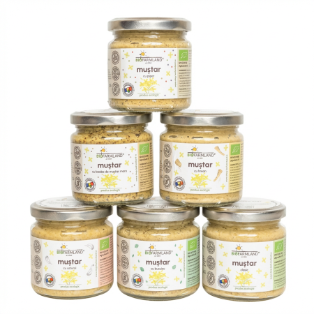 Muștar bio - Sortiment 6 borcane muștar ecologic - 1,17 kg