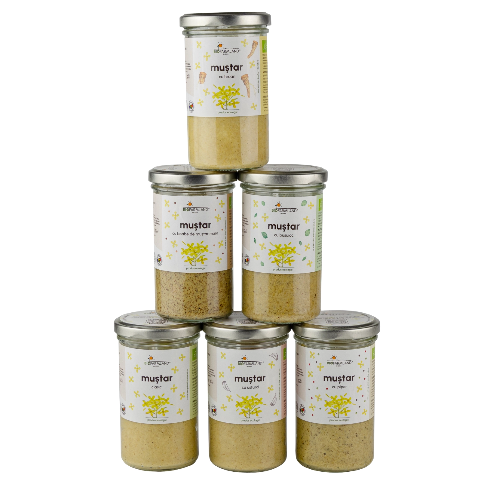Muștar bio - Sortiment 6 borcane muștar ecologic - 1,17 kg