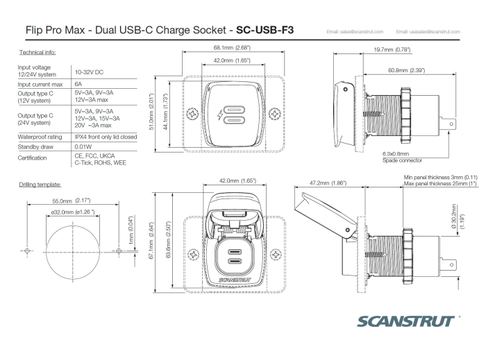Scanstrut Flip Pro Max - Dual USB-C Socket - SC-USB-F3 / 2x USB-C Port [8]