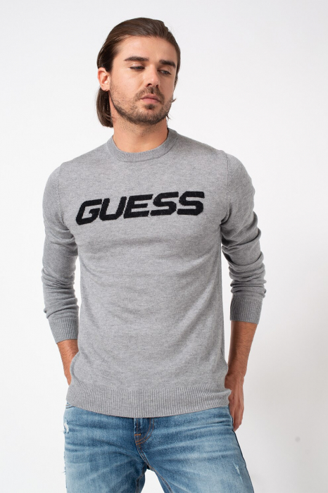 Pulover Guess Jeans tricotat fin din amestec de lana cu logo [3]