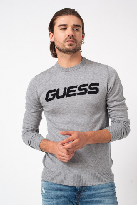 Pulover Guess Jeans tricotat fin din amestec de lana cu logo [4]