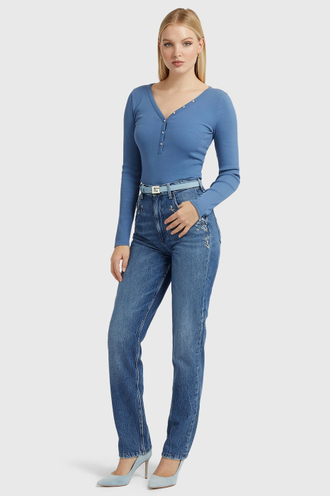 Blugi dama Guess cu accente florale W3RA21D4VI3 [4]