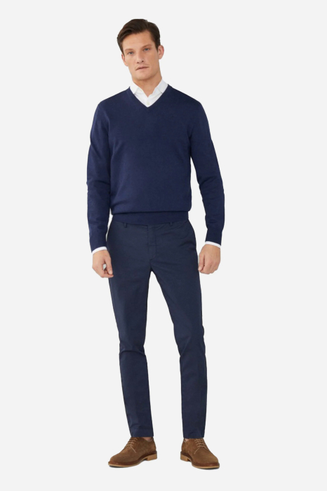 Pulover barbati Hackett London din bumbac si matase cu guler in V [3]