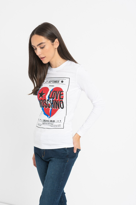 Bluza dama Love Moschino cu decolteu la baza gatului, imprimeu logo si grafic [3]