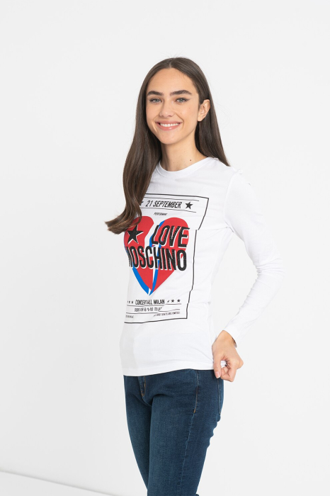 Bluza dama Love Moschino cu decolteu la baza gatului, imprimeu logo si grafic [4]