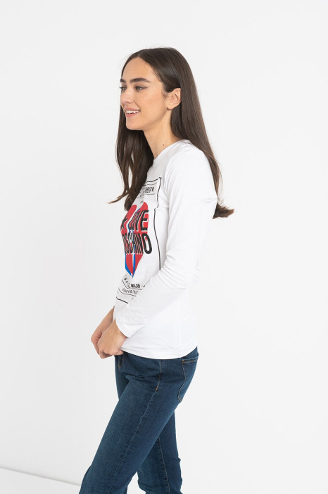 Bluza dama Love Moschino cu decolteu la baza gatului, imprimeu logo si grafic [5]