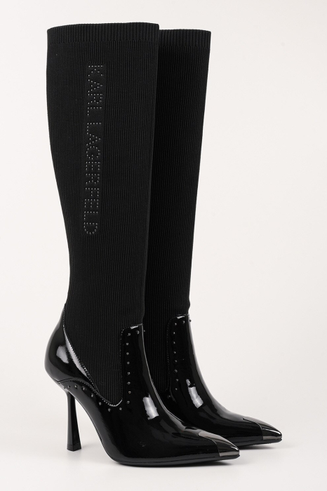 Cizme dama Karl Lagerfeld KL31373 negre din piele lacuita si material textil cu toc inalt [2]