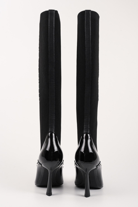 Cizme dama Karl Lagerfeld KL31373 negre din piele lacuita si material textil cu toc inalt [5]