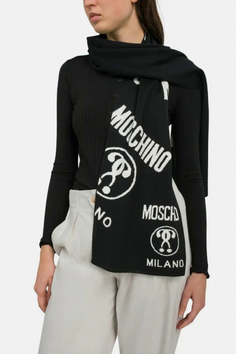 Fular din amestec de lana cu model logo contrastant [2]