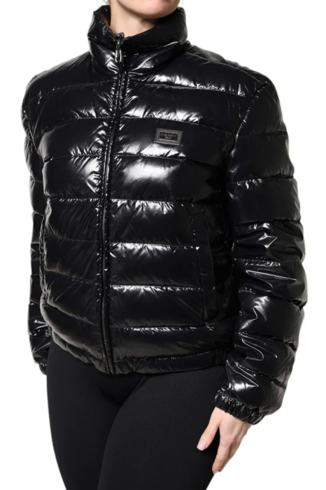 Geaca puffer dama Dolce & Gabbana neagra lucioasa cu guler inalt [4]