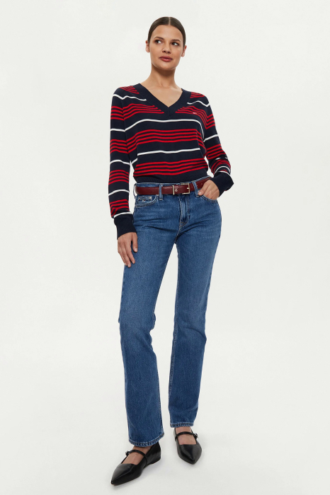 Pulover dama Tommy Jeans V-neck and stripes DW0DW18652 [3]