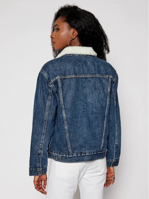 Jacheta Levi's, trucker de denim cu blana sherpa si buzunare pe piept [2]