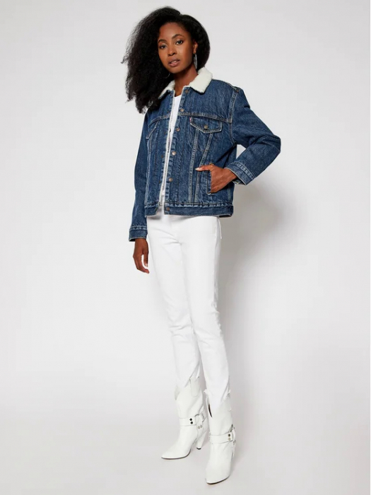 Jacheta Levi's, trucker de denim cu blana sherpa si buzunare pe piept [3]