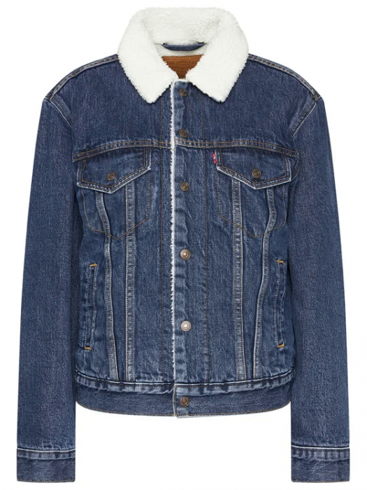 Jacheta Levi's, trucker de denim cu blana sherpa si buzunare pe piept [5]