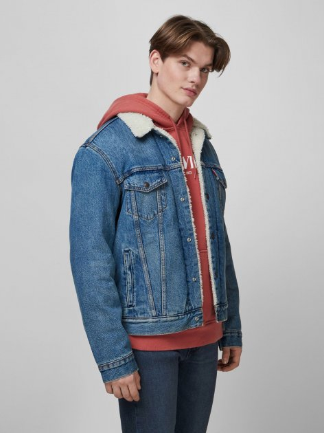 Jacheta din denim cu captuseala de blana shearling sintetica [3]